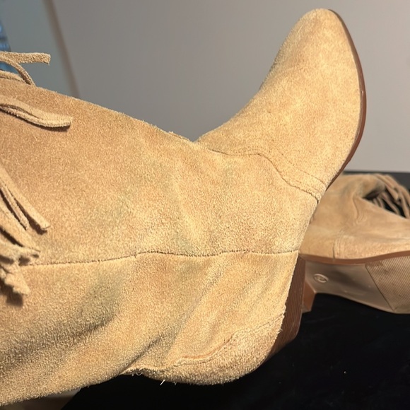 Vintage Sheriff Houston Tan Suede Boots Size 8 Fringe Western midi height - Picture 2 of 9
